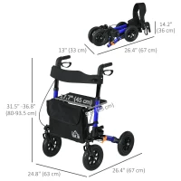 HOMCOM Rollator for Seniors with Seat, Rubber Wheels, Aluminum Folding Rolling Walker with Adjustable Handle, Bag, Blue(m-3)