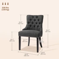 HOMCOM Swoop Air Linen Fabric Dining Chair Set of 2 with Nailhead Trim and Wood Legs, Dark Grey(m-3)