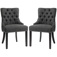 HOMCOM Swoop Air Linen Fabric Dining Chair Set of 2 with Nailhead Trim and Wood Legs, Dark Grey(m-2)