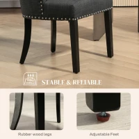 HOMCOM Swoop Air Linen Fabric Dining Chair Set of 2 with Nailhead Trim and Wood Legs, Dark Grey(m-6)