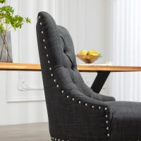 HOMCOM Swoop Air Linen Fabric Dining Chair Set of 2 with Nailhead Trim and Wood Legs, Dark Grey(m-10)