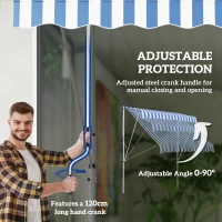 Outsunny 6.6'x5' Manual Retractable Patio Awning Window Door Sun Shade Deck Canopy Shelter Water Resistant UV Protector Blue(m-6)