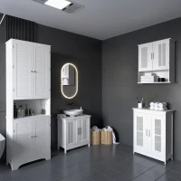 HOMCOM Tall Bathroom Storage Cabinet, Slim Bathroom Cabinet with 4 Shutter Doors and Adjustable Shelves, Toilet Vanity Cabinet, Narrow Organizer, White(m-4)