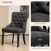 HOMCOM Swoop Air Linen Fabric Dining Chair Set of 2 with Nailhead Trim and Wood Legs, Dark Grey(m-5)