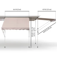 Outsunny 6.6'x5' Manual Retractable Patio Awning Window Door Sun Shade Deck Canopy Shelter Water Resistant UV Protector Beige(m-3)