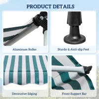 Outsunny 6.6'x5' Manual Retractable Patio Awning Window Door Sun Shade Deck Canopy Shelter Water Resistant UV Protector Green and White(m-7)
