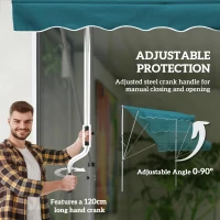 Outsunny 6.6'x5' Manual Retractable Patio Awning Window Door Sun Shade Deck Canopy Shelter Water Resistant UV Protector Green(m-6)