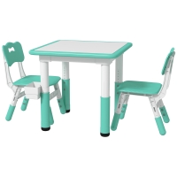 Qaba 3pc Height Adjustable Toddler Table and Chair Set with Storage, Easy to Wipe for Daycare Classroom, Green