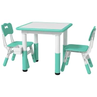 Qaba 3pc Height Adjustable Toddler Table and Chair Set with Storage, Easy to Wipe for Daycare Classroom, Green(m-1)