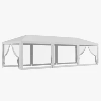 Outsunny 10' x 28' Outdoor Canopy, Party Tent, Garden Sun Shade with 8 Mosquito Mesh Netting and Zipper Door, White(m-2)