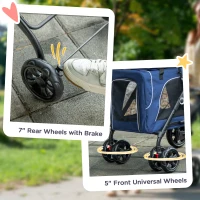 PawHut 3-in-1 Double Pet Stroller for Small Miniature Dogs Cats with Removable Carrier, Foldable Travel Carrier Bag, Car Seat, Blue(m-7)
