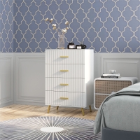 HOMCOM 4 Drawer Cabinet, Drawer Chest for Bedroom, Chest of Drawers with Aluminium Legs and Gold Handles, White