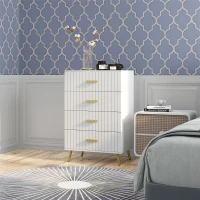 HOMCOM 4 Drawer Cabinet, Drawer Chest for Bedroom, Chest of Drawers with Aluminium Legs and Gold Handles, White(m-1)