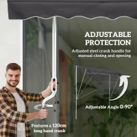 Outsunny 6.6'x5' Manual Retractable Patio Awning Window Door Sun Shade Deck Canopy Shelter Water Resistant UV Protector Grey(m-6)