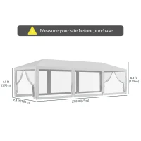 Outsunny 10' x 28' Outdoor Canopy, Party Tent, Garden Sun Shade with 8 Mosquito Mesh Netting and Zipper Door, White(m-3)