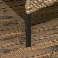 Outsunny 5 Piece PE Rattan Garden Furniture Set, 2 Armchairs,2 Stools, Steel Tabletop with Wicker Shelf, Padded Outdoor Seating, Khaki(m-9)