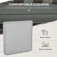 Outsunny 5 Piece PE Rattan Garden Furniture Set, 2 Armchairs,2 Stools, Steel Tabletop with Wicker Shelf, Padded Outdoor Seating, Khaki(m-7)