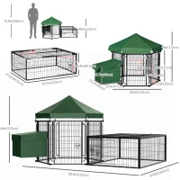PawHut Steel Chicken Coop, Outdoor Hexagonal Hen House, Heavy Duty Detachable Poultry Crate Rabbit Hutch with Water-Resistant Canopy, Run, Nesting Box, Lockable Doors, Green(m-3)