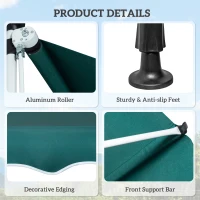 Outsunny 6.6'x5' Manual Retractable Patio Awning Window Door Sun Shade Deck Canopy Shelter Water Resistant UV Protector Green(m-7)
