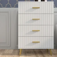 HOMCOM 4 Drawer Cabinet, Drawer Chest for Bedroom, Chest of Drawers with Aluminium Legs and Gold Handles, White(m-9)