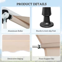 Outsunny 6.6'x5' Manual Retractable Patio Awning Window Door Sun Shade Deck Canopy Shelter Water Resistant UV Protector Beige(m-7)