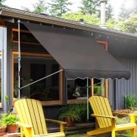 Outsunny 6.6'x5' Manual Retractable Patio Awning Window Door Sun Shade Deck Canopy Shelter Water Resistant UV Protector Grey(m-1)