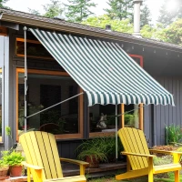Outsunny 6.6'x5' Manual Retractable Patio Awning Window Door Sun Shade Deck Canopy Shelter Water Resistant UV Protector Green and White(m-1)