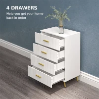 HOMCOM 4 Drawer Cabinet, Drawer Chest for Bedroom, Chest of Drawers with Aluminium Legs and Gold Handles, White(m-4)