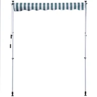 Outsunny 6.6'x5' Manual Retractable Patio Awning Window Door Sun Shade Deck Canopy Shelter Water Resistant UV Protector Green and White(m-10)
