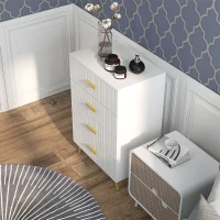 HOMCOM 4 Drawer Cabinet, Drawer Chest for Bedroom, Chest of Drawers with Aluminium Legs and Gold Handles, White(m-7)