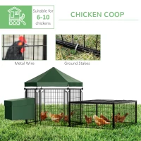 PawHut Steel Chicken Coop, Outdoor Hexagonal Hen House, Heavy Duty Detachable Poultry Crate Rabbit Hutch with Water-Resistant Canopy, Run, Nesting Box, Lockable Doors, Green(m-7)
