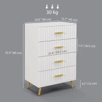 HOMCOM 4 Drawer Cabinet, Drawer Chest for Bedroom, Chest of Drawers with Aluminium Legs and Gold Handles, White(m-3)