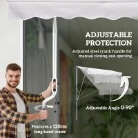 Outsunny 6.6'x5' Manual Retractable Patio Awning Window Door Sun Shade Deck Canopy Shelter Water Resistant UV Protector White(m-6)