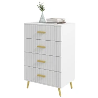 HOMCOM 4 Drawer Cabinet, Drawer Chest for Bedroom, Chest of Drawers with Aluminium Legs and Gold Handles, White(m-2)