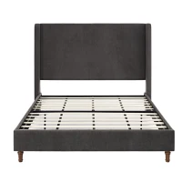 Harper Queen Size Upholstered Bed Frame with 54" Tall Headboard, No Box Spring Needed, Easy Assembly, Velvet Fabric, Dark Gray(m-8)