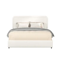Liv Queen Size 2-Drawer Storage Bed Frame with Curved Tufted Headboard, Patented Boucle Upholstered Platform Bed, Wooden Slat Support, No Box Spring Needed, Ivory(m-12)
