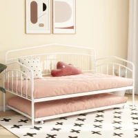 Fox Twin Metal Daybed Frame with Twin Trundle, Anti-Noise Design, No Box Spring Needed, Easy Installation, White(m-1)