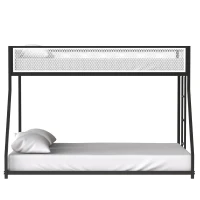 Twin Over Full Bunk Metal Bed Frame with Mesh Guard Rail, Adjustable Ladder, and Noise-Reducing EVA Pad, for Kids Bedrooms, Black(m-11)