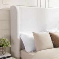 Harper King Size Tall Upholstered Bed Frame with 54" High Headboard, No Box Spring Needed, Easy Assembly, Elegant Simplicity, Ivory(m-6)