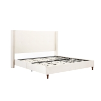 Peyton Upholstered King Bed Frame with 54" High Headboard, Traditional Hand Buttoned Tufting, Nailhead Trim Wingback, No Box Spring Needed, Easy Assembly, Ivory Velvet, 85.8″ L x 83.6″ W x 54.0″ H, Ivory