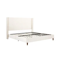Peyton Upholstered King Bed Frame with 54" High Headboard, Traditional Hand Buttoned Tufting, Nailhead Trim Wingback, No Box Spring Needed, Easy Assembly, Ivory Velvet, 85.8″ L x 83.6″ W x 54.0″ H, Ivory(m-2)