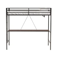 Adam Twin Loft Bunk Metal Bed Frame with Desk and Closet Rod, Guardrails, Easy Assembly, 76.69″ L x 40.94″ W x 72.01″ H, Black(m-9)