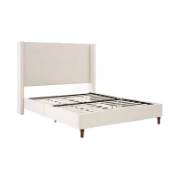 Peyton Upholstered Queen Bed Frame with 54" High Headboard, Hand Buttoned Tufting, Nailhead Trim Wingback, No Box Spring Needed, Easy Assembly, Ivory Velvet, Ivory(m-2)