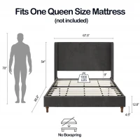 Harper Queen Size Upholstered Bed Frame with 54" Tall Headboard, No Box Spring Needed, Easy Assembly, Velvet Fabric, Dark Gray(m-3)