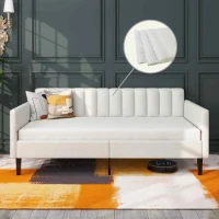 Elena Twin Size Upholstered Daybed Frame, Ribbed Tufted Backrest, Boucle Fabric, Durable Metal Frame, Easy Assembly, Ivory(m-7)