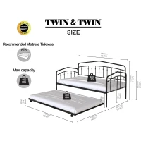 Fox Twin Metal Daybed Frame with Twin Trundle, Anti-Noise Design, No Box Spring Needed, Easy Installation, White(m-3)