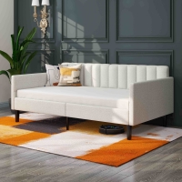 Elena Twin Size Upholstered Daybed Frame, Ribbed Tufted Backrest, Boucle Fabric, Durable Metal Frame, Easy Assembly, Ivory
