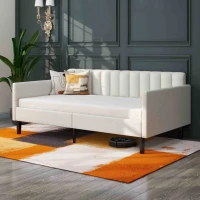 Elena Twin Size Upholstered Daybed Frame, Ribbed Tufted Backrest, Boucle Fabric, Durable Metal Frame, Easy Assembly, Ivory(m-1)