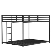 Full Over Full Metal Bunk Bed Frame with Guardrails, Easy Assembly, Noise-Free Design, and Exchangeable Ladder, 76.69" L x 55.91" W x 54.09" H, Black(m-12)