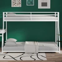 Adam Twin Over Full Metal Bunk Bed Frame with Guardrails, Interchangeable Ladder, No Box Spring Required, Easy Assembly, White(m-5)